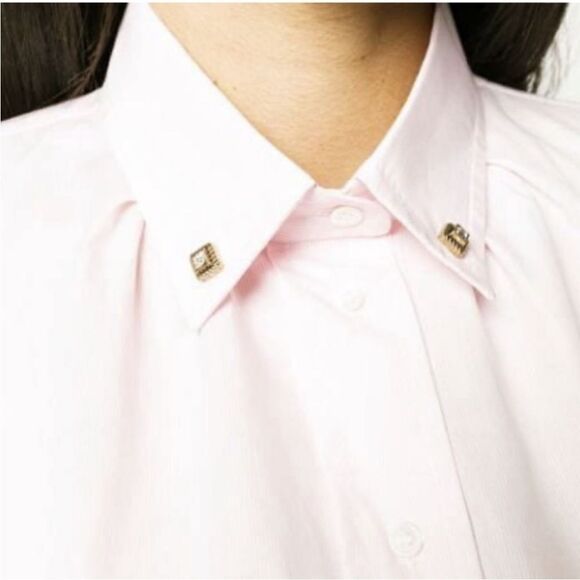 Sandro Women Shirt  French Casual Sz 0 Pink And White Striped Jeweled Button NWT - Picture 2 of 16